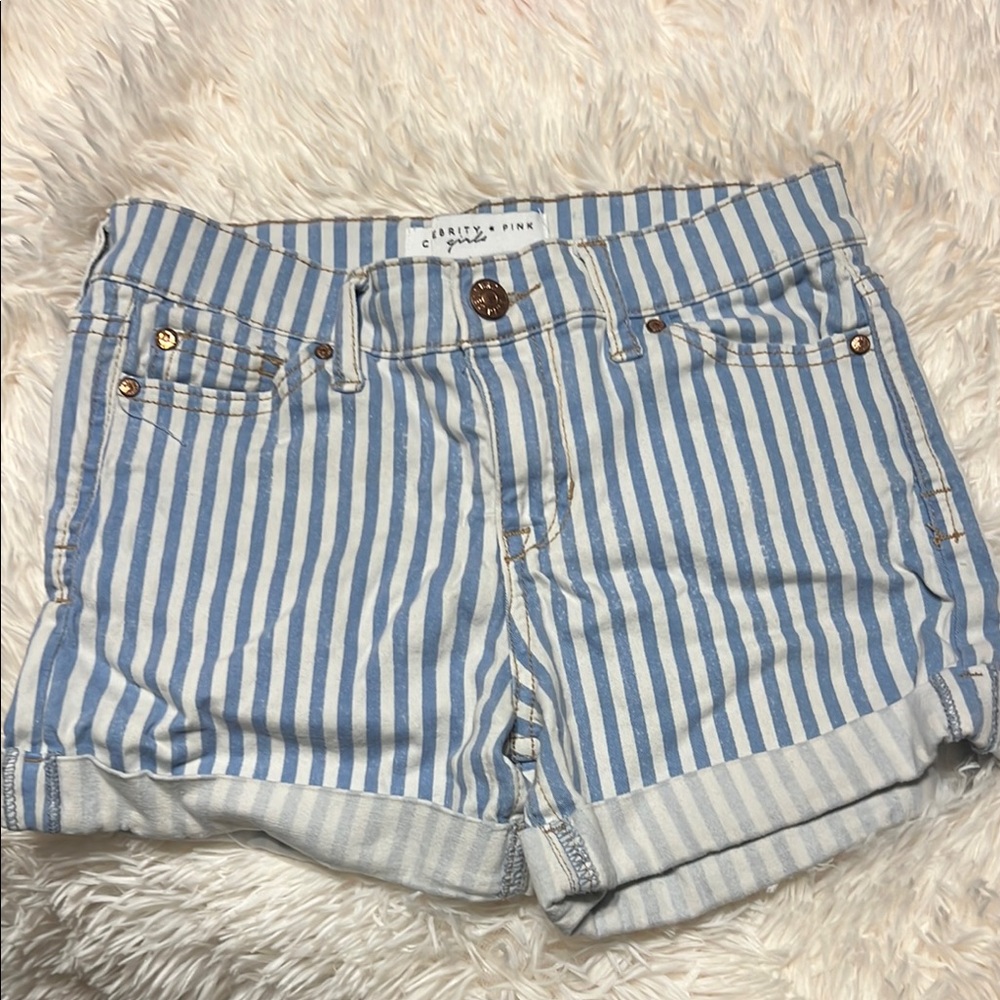 Blue and White Striped Girls  Shorts